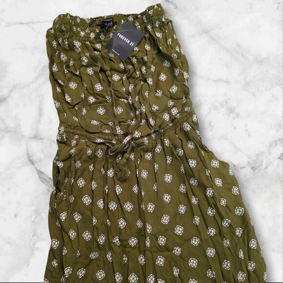 Forever 21 Medallion Print Sleeveless Tube Jumpsuit Olive Green Size Small - Picture 4 of 9